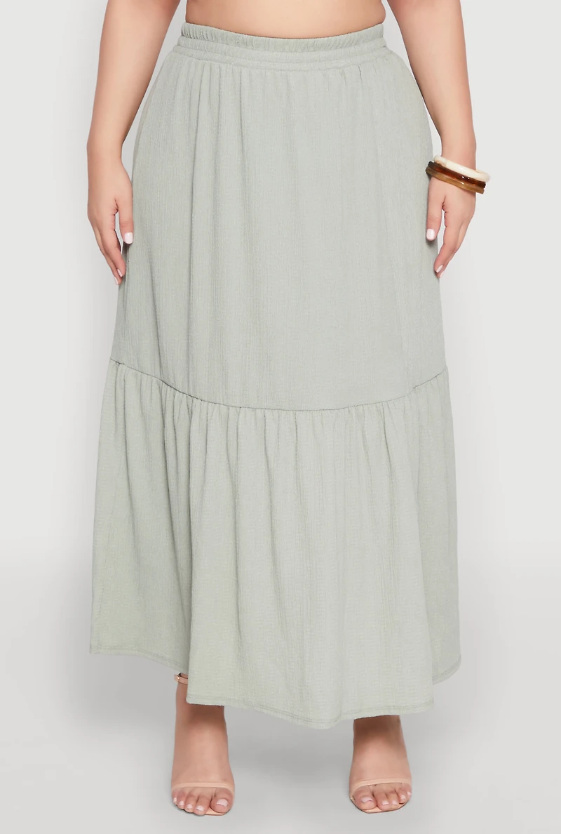 Womens Plus Size Almost Famous Slit Front Tiered Skirt, Green, Size 3X