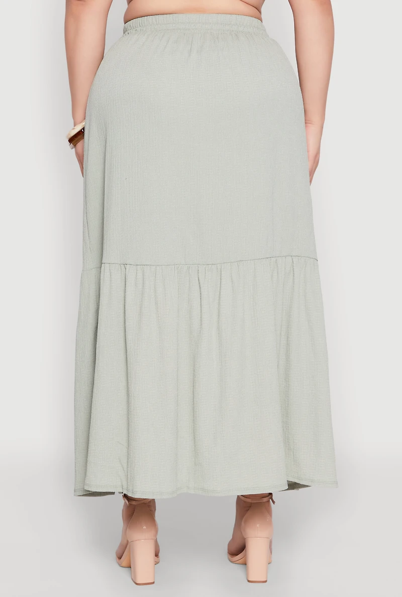 Womens Plus Size Almost Famous Slit Front Tiered Skirt, Green, Size 3X