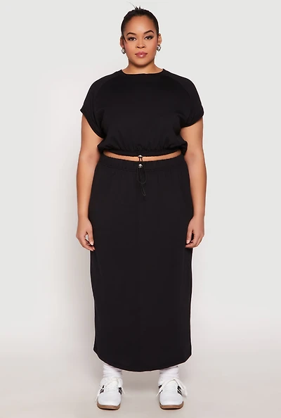 Plus Fleece Toggle Drawstring Waist Skirt