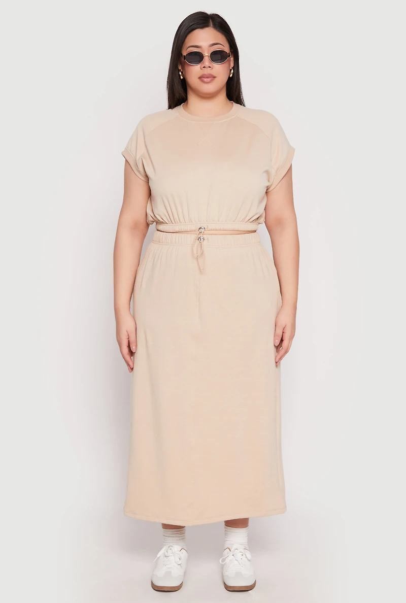 Plus Fleece Toggle Drawstring Waist Skirt