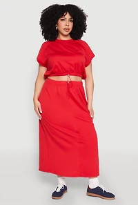 Womens Plus Size Fleece Toggle Drawstring Waist Skirt, Red, Size 1X