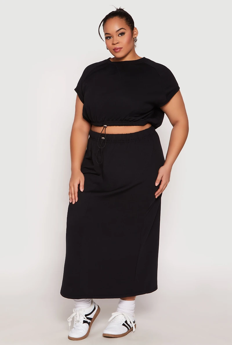 Womens Plus Almost Famous Short Sleeve Cropped Sweatshirt, Black,