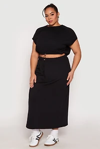 Womens Plus Almost Famous Short Sleeve Cropped Sweatshirt, Black,