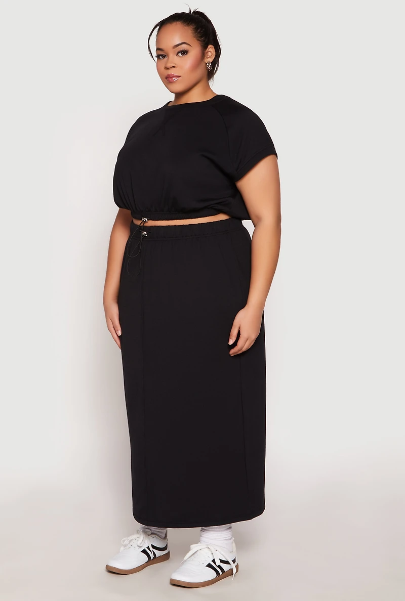 Womens Plus Almost Famous Short Sleeve Cropped Sweatshirt, Black,