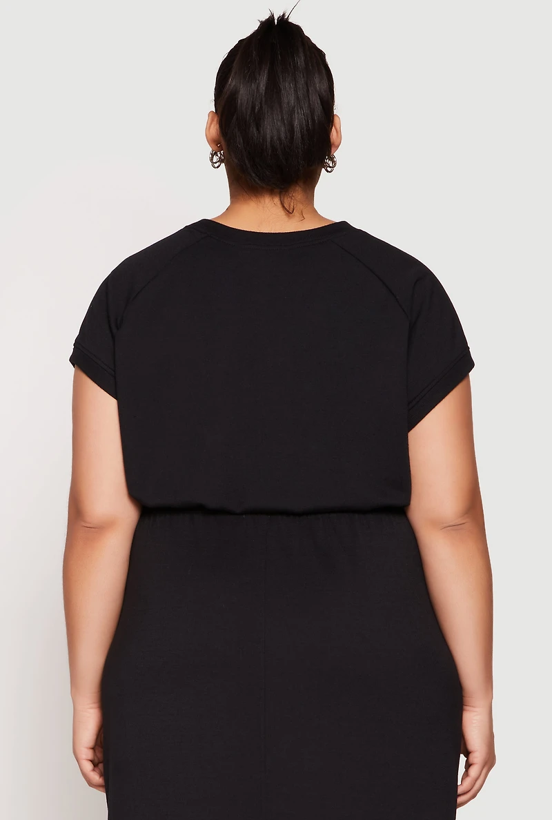 Womens Plus Almost Famous Short Sleeve Cropped Sweatshirt, Black,