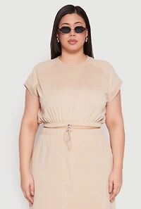 Womens Plus Size Almost Famous Short Sleeve Cropped Sweatshirt, Beige, Size 1X