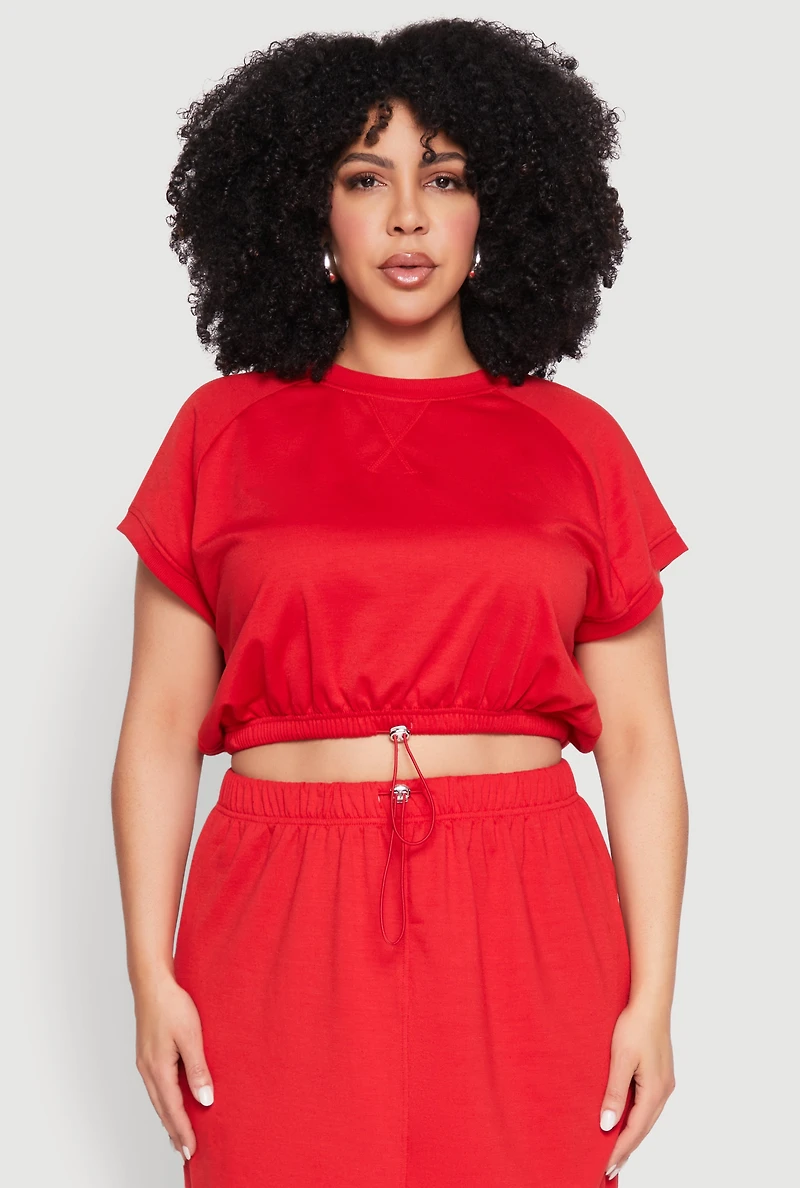 Plus Almost Famous Short Sleeve Cropped Sweatshirt