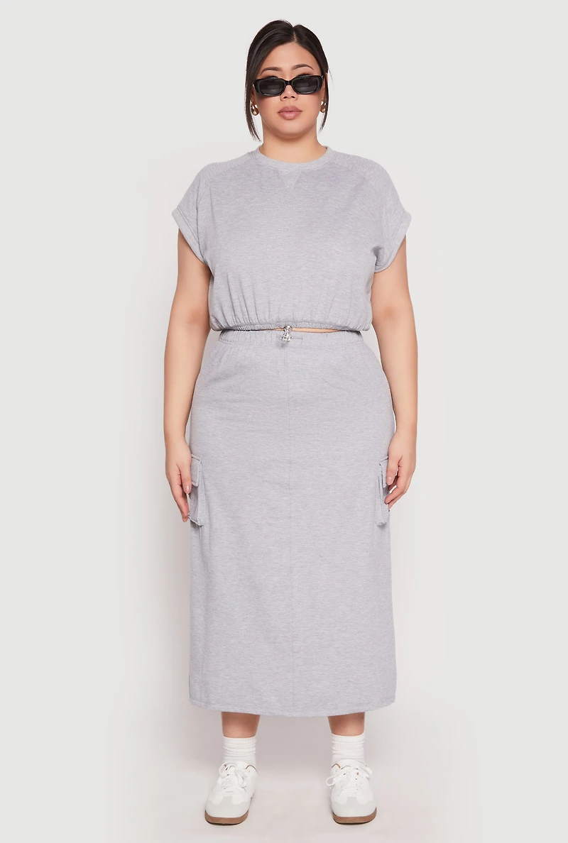 Womens Plus Size Almost Famous Back Slit Cargo Skirt, Grey, Size 3X
