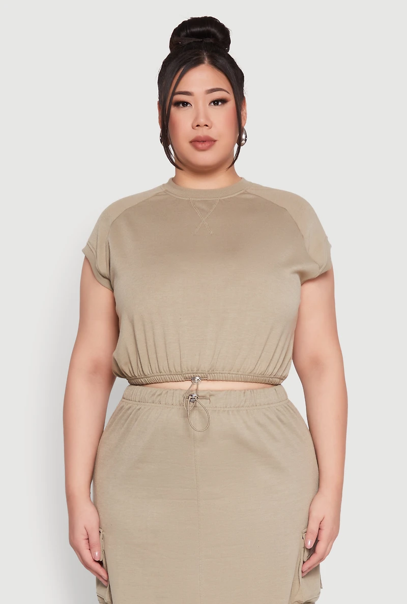 Womens Plus Size Almost Famous Toggle Drawstring Hem Sweatshirt, Beige, Size 3X