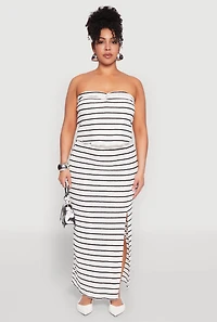 Plus Almost Famous Striped Textured Side Slit Maxi Skirt