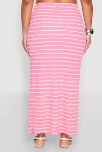 Womens Plus Size Almost Famous Striped Textured Side Slit Maxi Skirt, Pink, Size 2X
