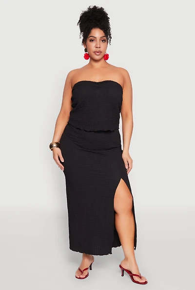 Womens Plus Size Almost Famous Side Slit Maxi Skirt, Black, Size 3X