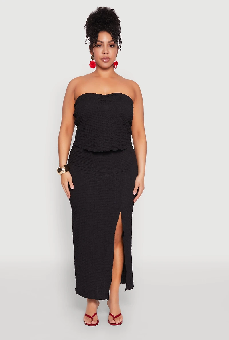 Womens Plus Size Almost Famous Side Slit Maxi Skirt, Black, Size 3X