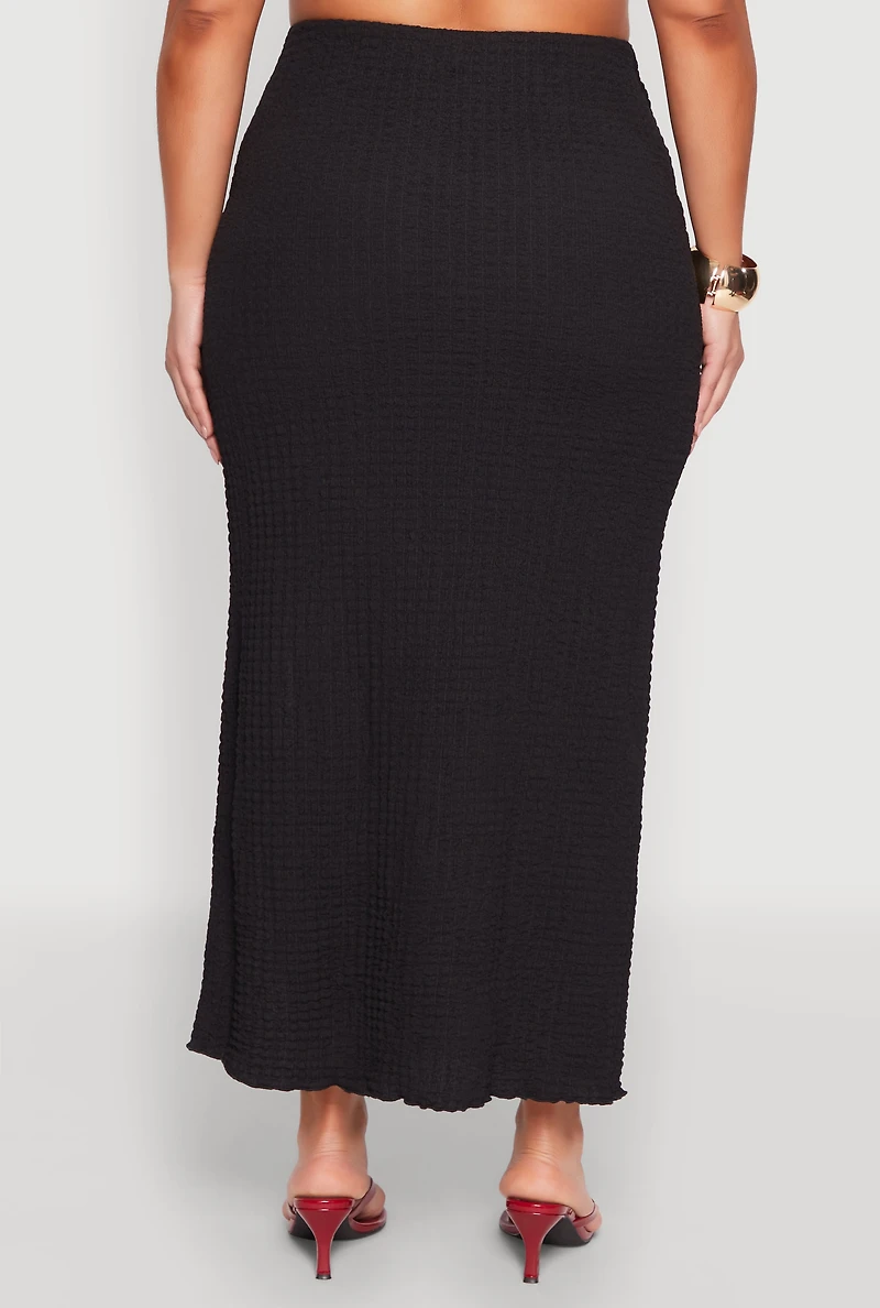 Womens Plus Size Almost Famous Side Slit Maxi Skirt, Black, Size 3X