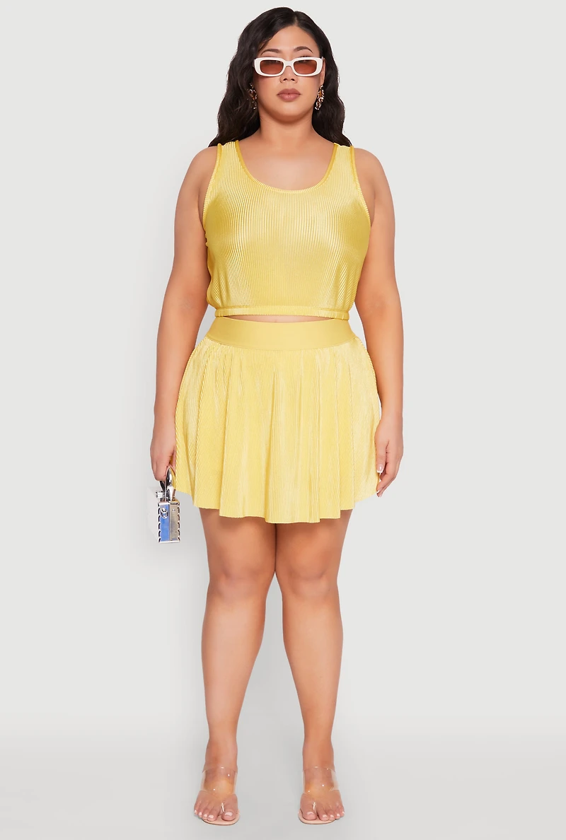Womens Plus Size Almost Famous Plisse Cropped Tank Top, Yellow, Size 1X