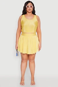 Womens Plus Size Almost Famous Plisse Cropped Tank Top, Yellow, Size 1X