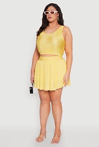 Womens Plus Size Almost Famous Plisse Cropped Tank Top, Yellow, Size 1X