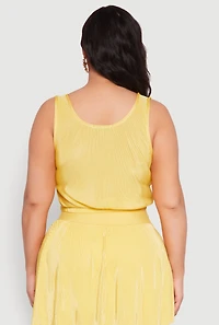 Womens Plus Size Almost Famous Plisse Cropped Tank Top, Yellow, Size 1X