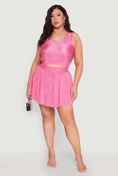 Womens Plus Size Almost Famous Plisse Lined Skater Skirt, Pink, Size 3X