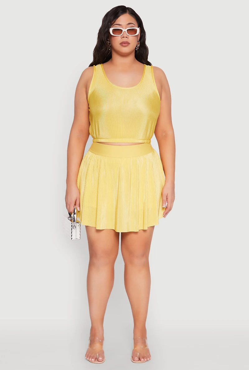 Plus Almost Famous Plisse Lined Skater Skirt