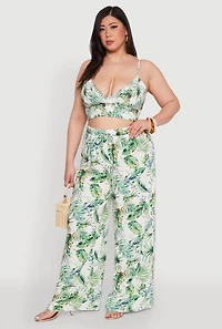 Womens Plus Size Almost Famous Tropical Print Palazzo Pants, Green, Size 3X