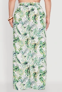 Womens Plus Size Almost Famous Tropical Print Palazzo Pants, Green, Size 3X