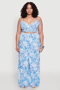 Plus Almost Famous Tropical Print Palazzo Pants