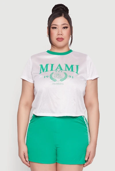 Womens Plus Size Almost Famous Contrast Trim City Graphic Jersey, White, Size 1X