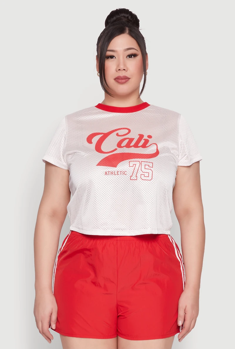 Womens Plus Size Almost Famous Contrast Trim City Graphic Jersey, White, Size 2X