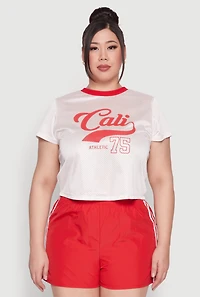 Womens Plus Size Almost Famous Contrast Trim City Graphic Jersey, White, Size 2X