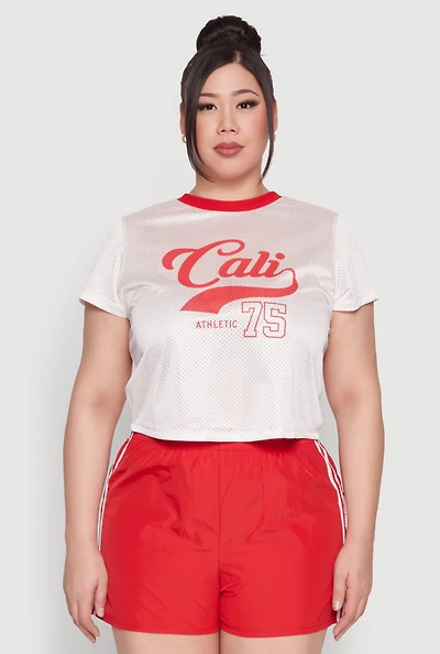 Womens Plus Size Almost Famous Contrast Trim City Graphic Jersey, White, Size 1X