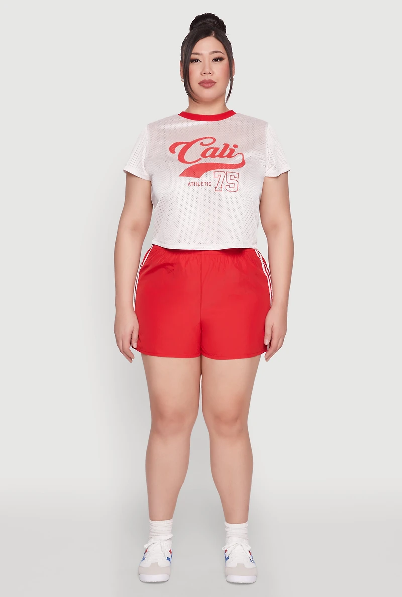 Womens Plus Size Almost Famous Contrast Trim City Graphic Jersey, White, Size 2X