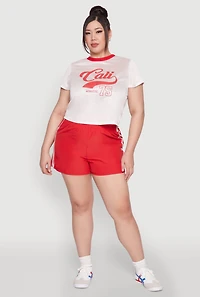 Womens Plus Size Almost Famous Contrast Trim City Graphic Jersey, White, Size 2X