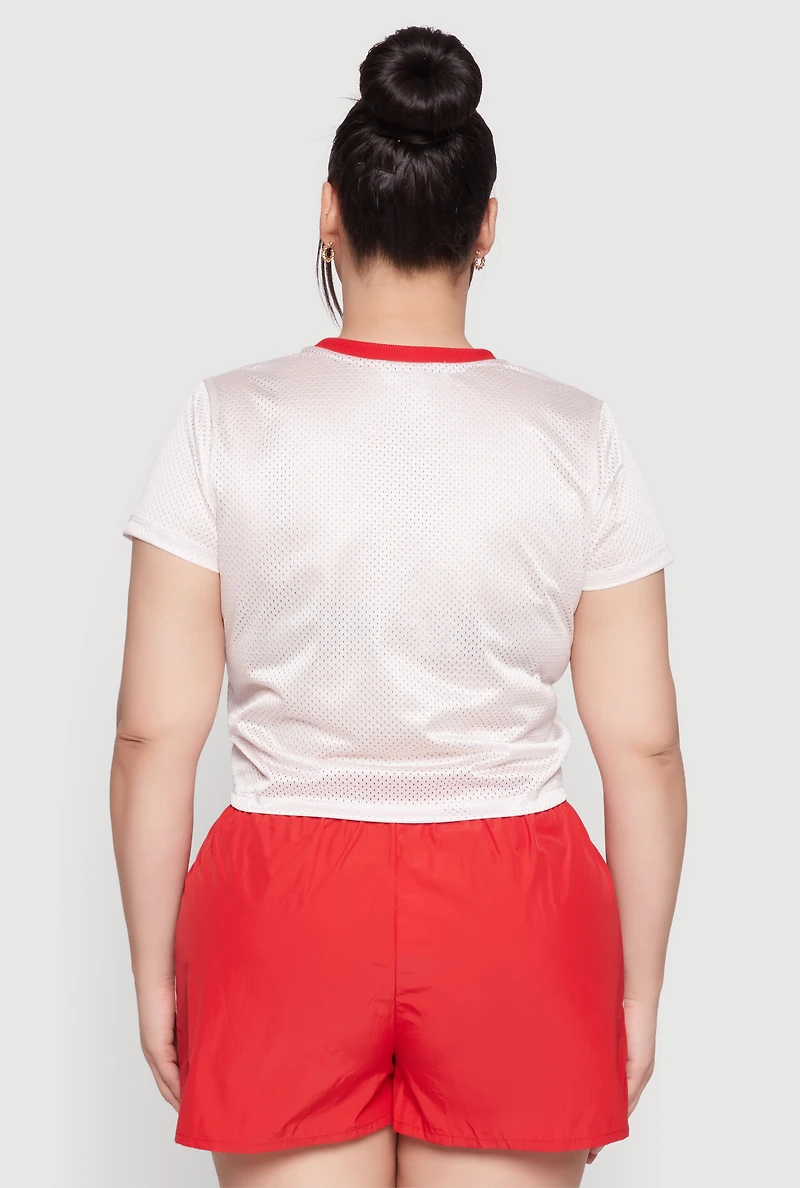 Womens Plus Size Almost Famous Contrast Trim City Graphic Jersey, White, Size 2X