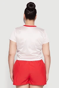 Womens Plus Size Almost Famous Contrast Trim City Graphic Jersey, White, Size 2X