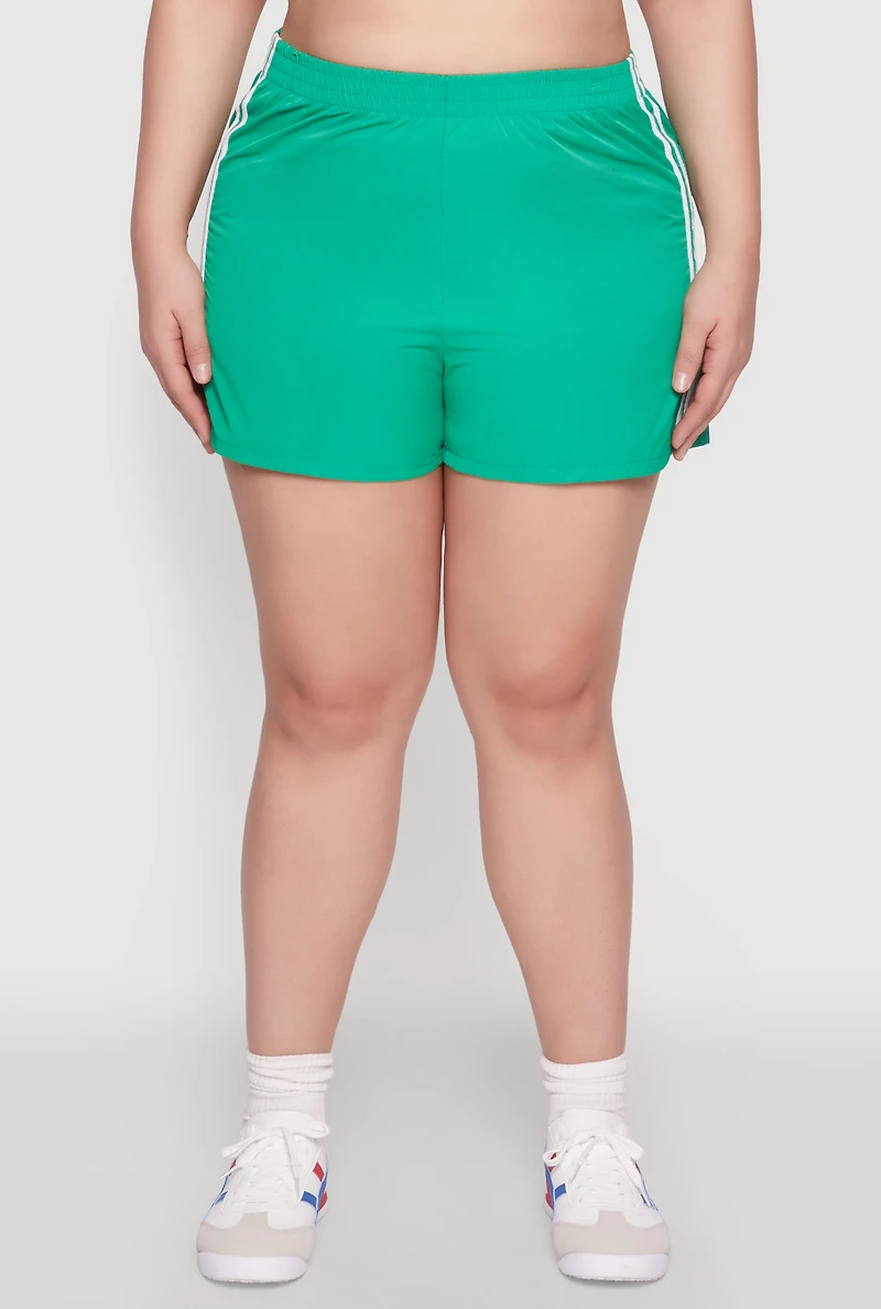 Womens Plus Size Almost Famous Varsity Stripe Shorts, Green, Size 3X