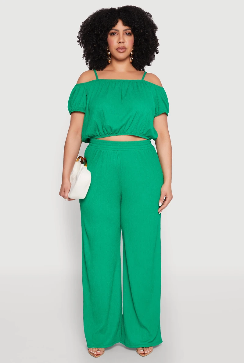 Plus Almost Famous Textured Knit Wide Leg Pants