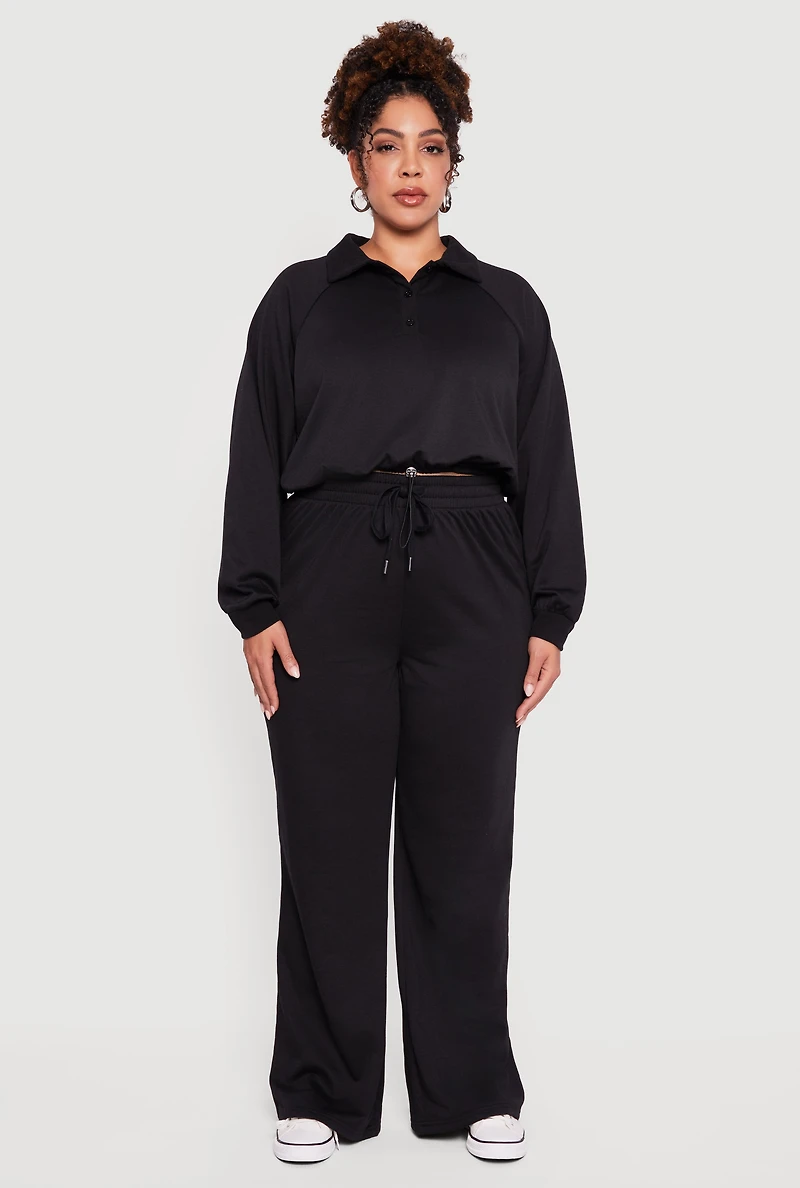 Plus Almost Famous Drawstring Hem Collared Pullover