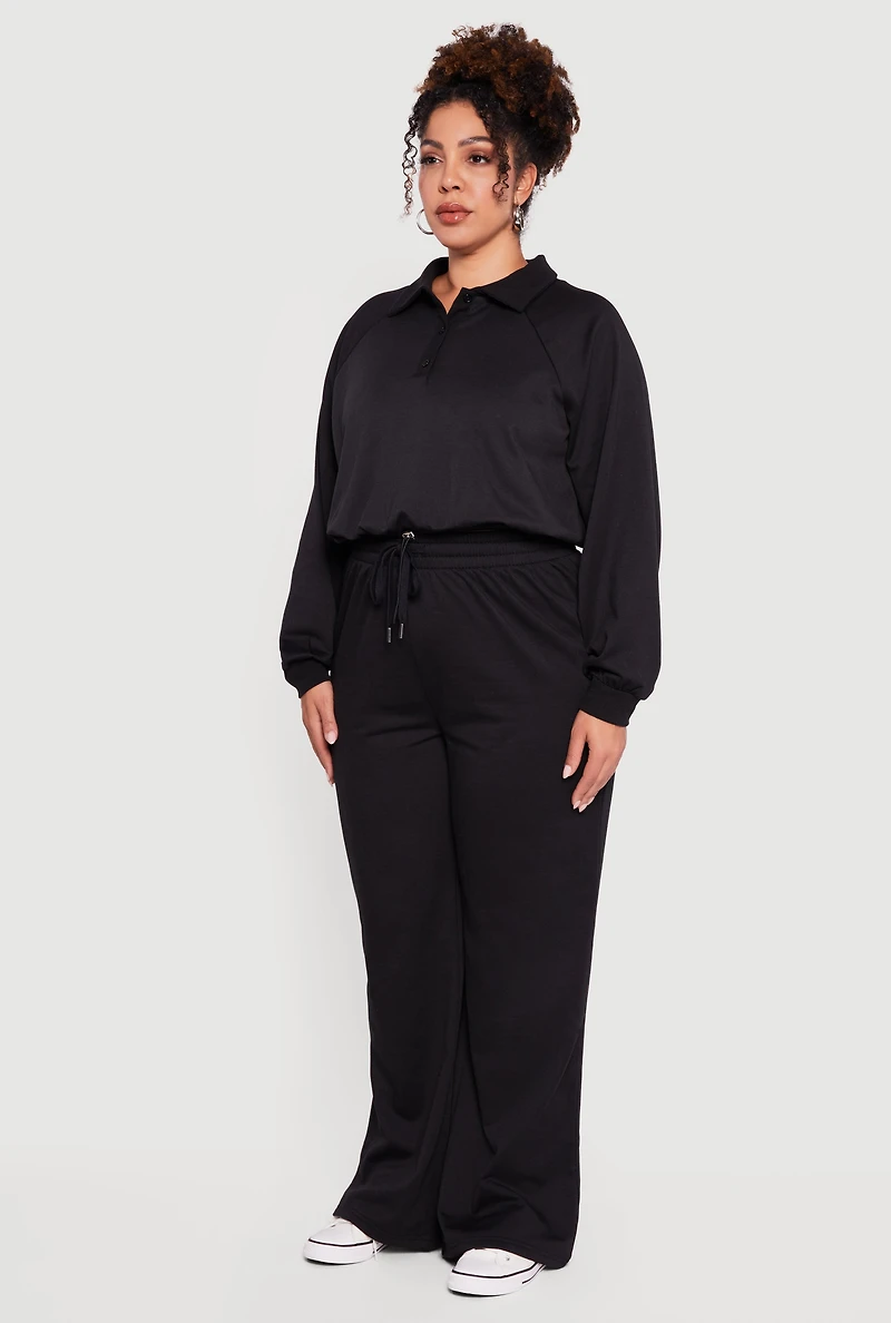 Plus Almost Famous Drawstring Hem Collared Pullover