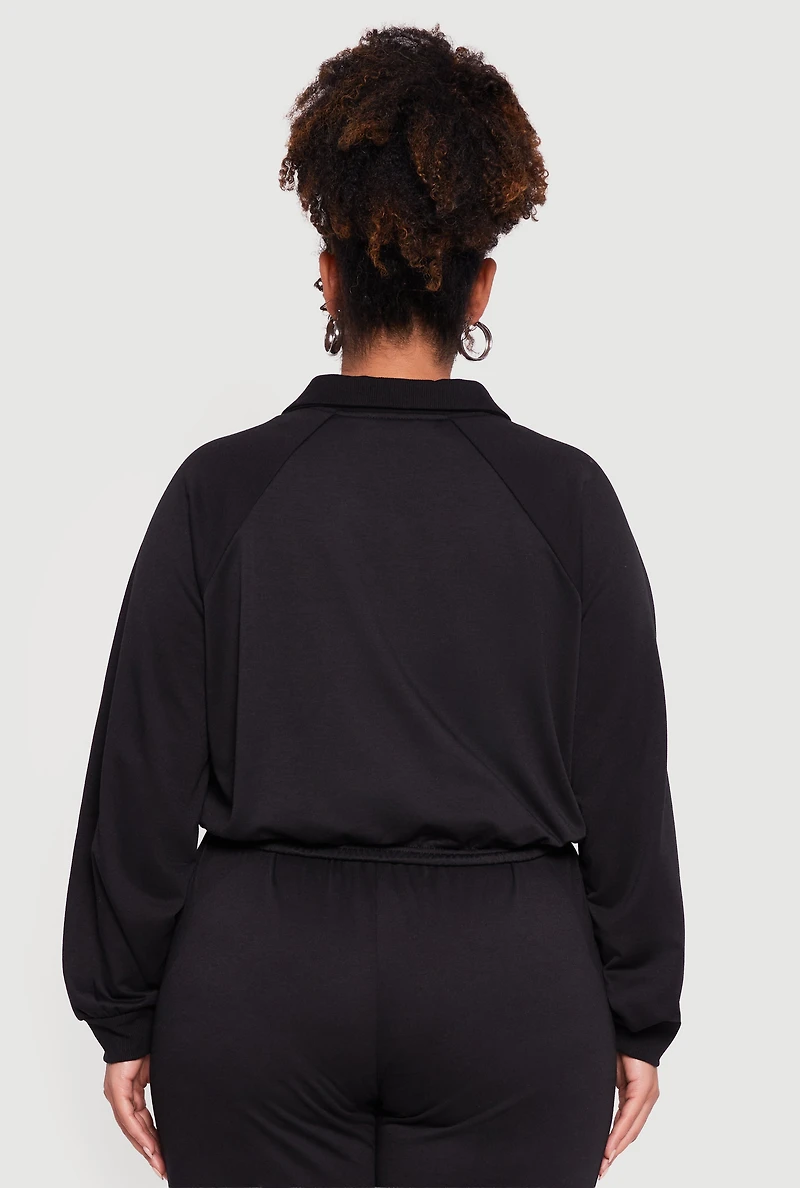 Plus Almost Famous Drawstring Hem Collared Pullover