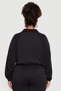 Plus Almost Famous Drawstring Hem Collared Pullover