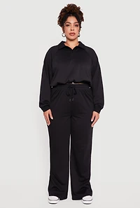 Womens Plus Size Almost Famous Drawstring Waist Wide Leg Sweatpants, Black, Size 1X