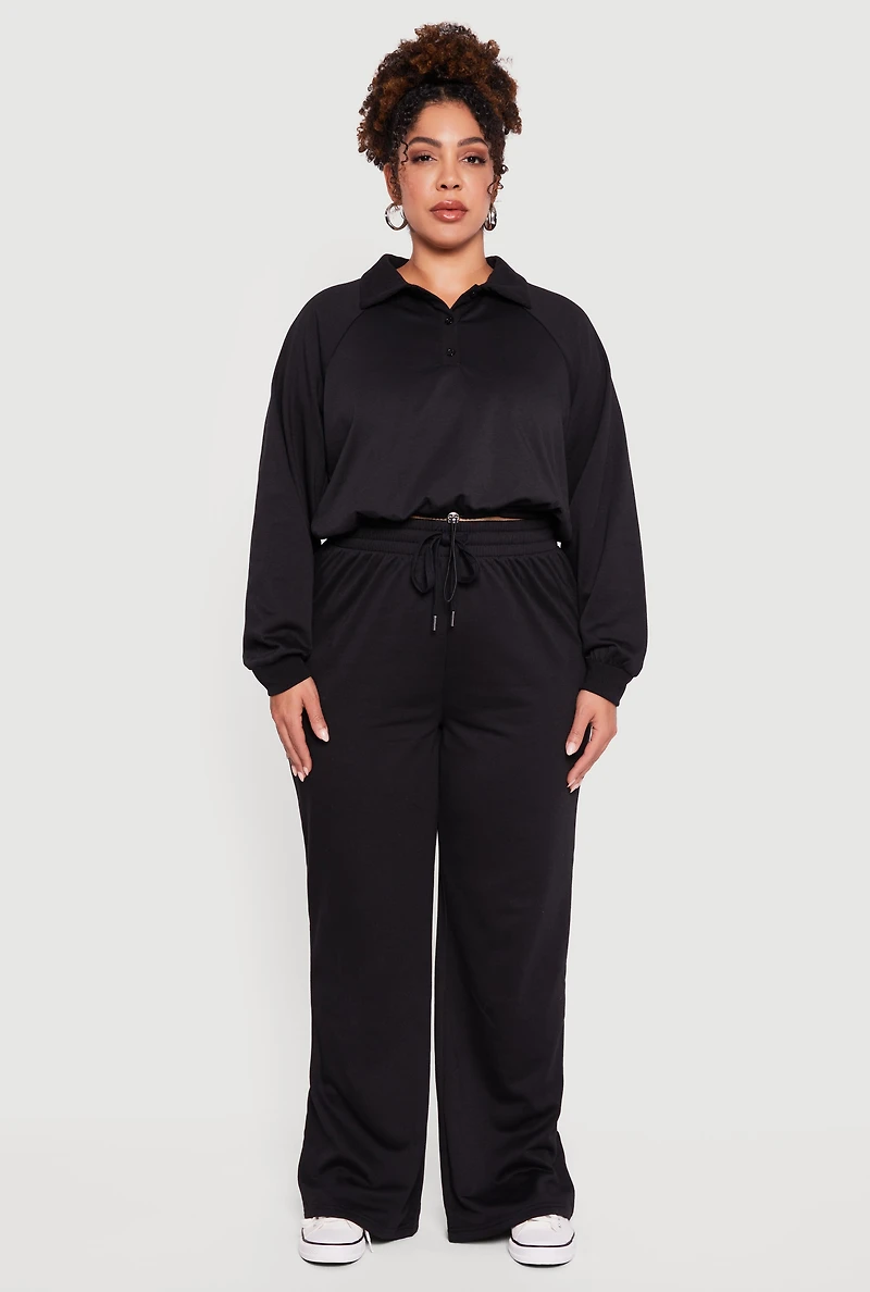 Plus Almost Famous Drawstring Waist Wide Leg Sweatpants