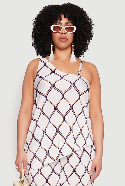 Plus Almost Famous Printed Plisse Asymmetrical Blouse