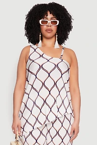 Plus Almost Famous Printed Plisse Asymmetrical Blouse