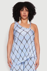 Plus Almost Famous Printed Plisse Asymmetrical Blouse