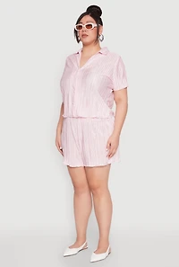 Womens Plus Size Almost Famous Plisse Striped Shirt, Pink, Size 1X