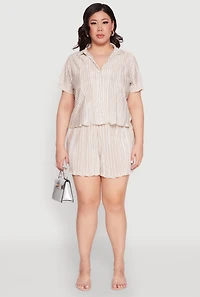 Womens Plus Almost Famous Plisse Striped Shirt, 3X