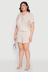 Womens Plus Almost Famous Plisse Striped Shirt, 3X