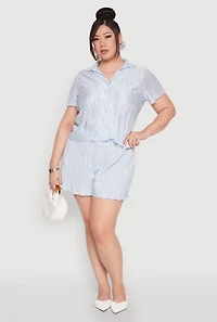 Womens Plus Almost Famous Plisse Striped Shirt,